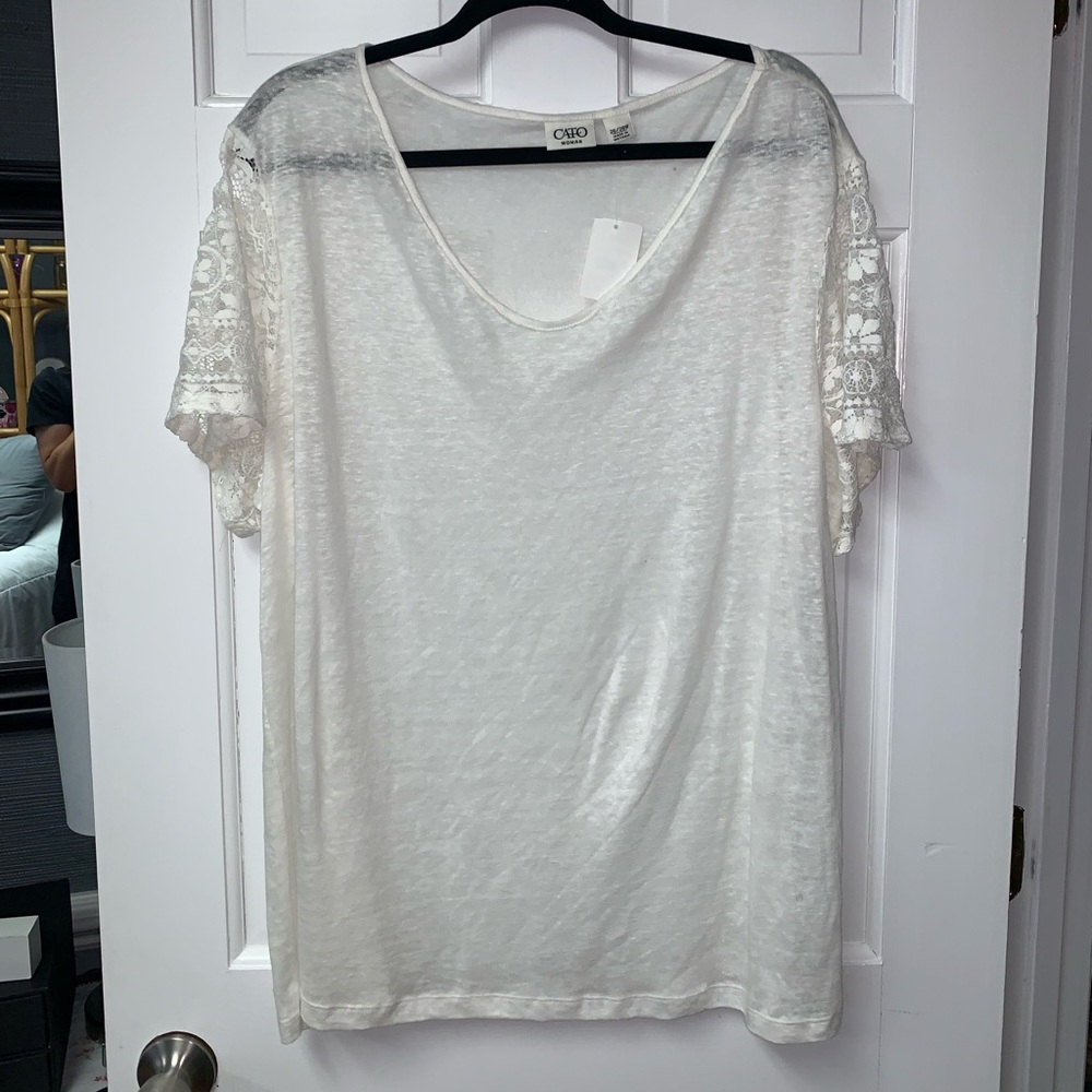 CATO Off White Top With Lace Short Sleeves